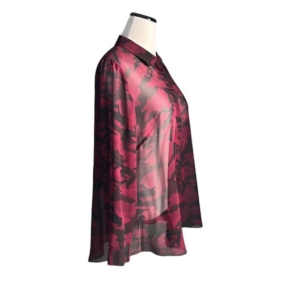 Lane Bryant Sheer Red&Black Camo Print Button Up Shirt With Back Slit Size 18/20 - Picture 5 of 11